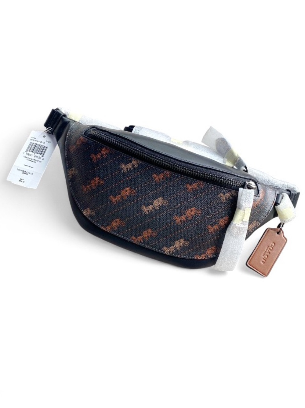 Coach Warren Belt Bag NWT Horse & Carriage Print C4138 Black Saddle Crossbody